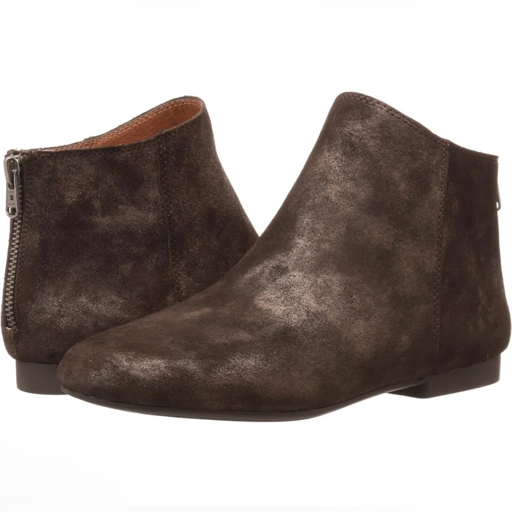 Lucky Brand Gaines Suede Flat Ankle Booties Bracken Aurora Brown Size 8 NWT